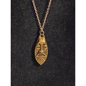 Vintage African Gold/Brass Mask Pendant Necklace